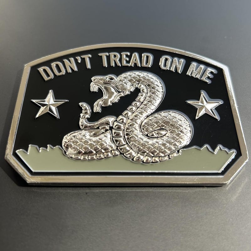 LWQLZY Gadsden Flag Rattlesnake Car Emblem 3D Metal Decal with “Don’T Tread ON ME” Slogan, 3M Adhesive, Perfect for Cars, Motorcycles, Windows, Doors, and Flat Surfaces (Chrome) - Image 2